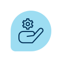 Um ícone azul-claro com uma mão aberta e uma engrenagem, simbolizando serviço ou configurações.